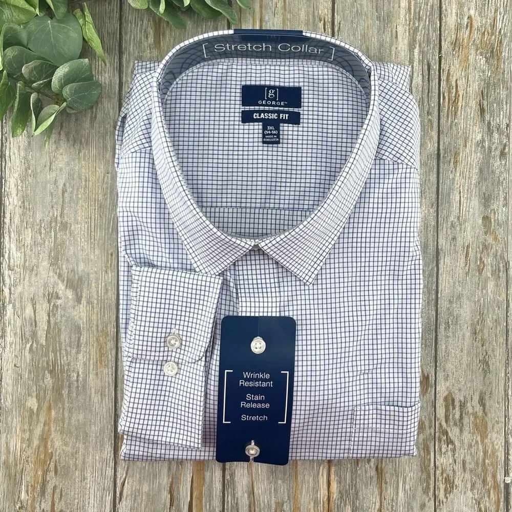 Men's Classic Dress Shirt with Long Sleeves, Size 3XL